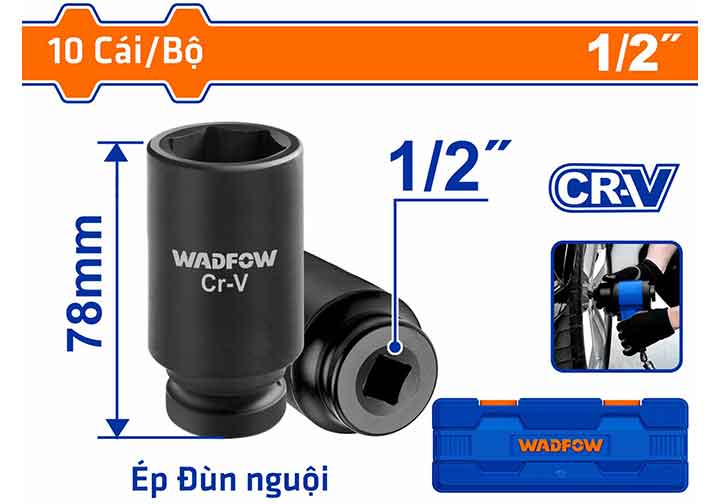 10-24mm Bộ tuýp đen 1/2" (dài 78mm) Wadfow WMS2D02