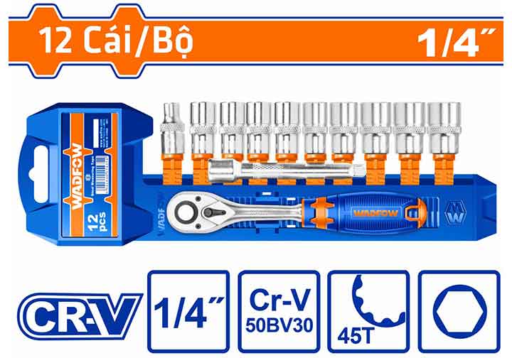 1/4" Bộ tuýp 5-14mm 12 chi tiết Wadfow WST4212