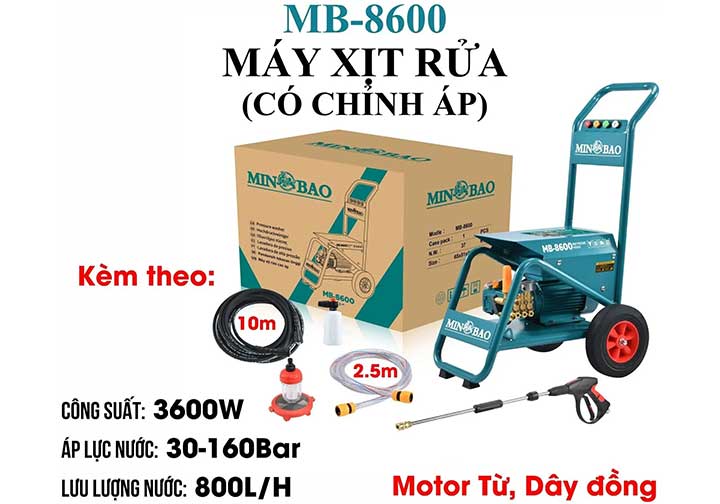 3600W Máy xịt rửa chỉnh áp Minbao MB-8600