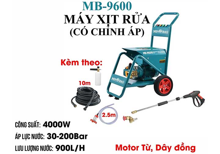 4000W Máy xịt rửa chỉnh áp Minbao MB-9600