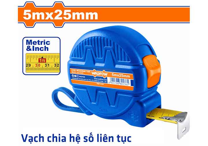 5mx25mm Thước cuộn thép hệ inch và mét Wadfow WMT4330