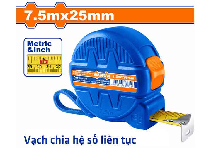 7.5mx25mm Thước cuộn thép hệ inch và mét Wadfow WMT4340