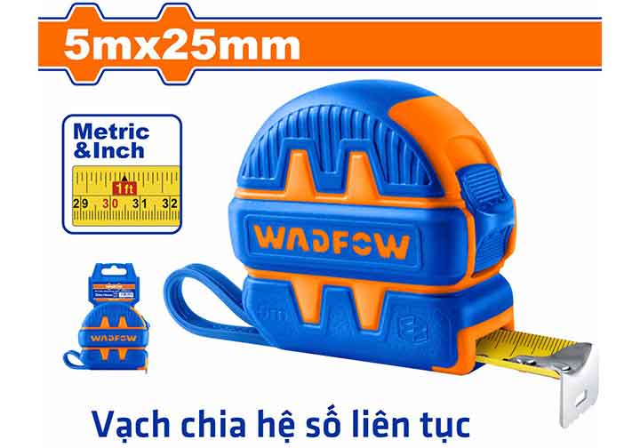 8mx25mm Thước cuộn thép hệ inch và mét (thân bọc cao su) Wadfow WMT1240