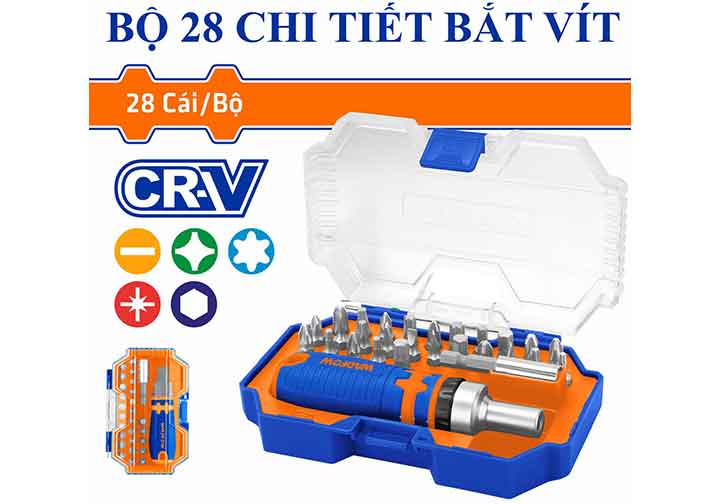 Bộ tuốc nơ vít 28 chi tiết Wadfow WSS8B28