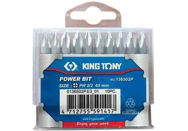 PH2x65mm Bộ mũi vít bake 2 đầu 10 chi tiết Kingtony 136502P